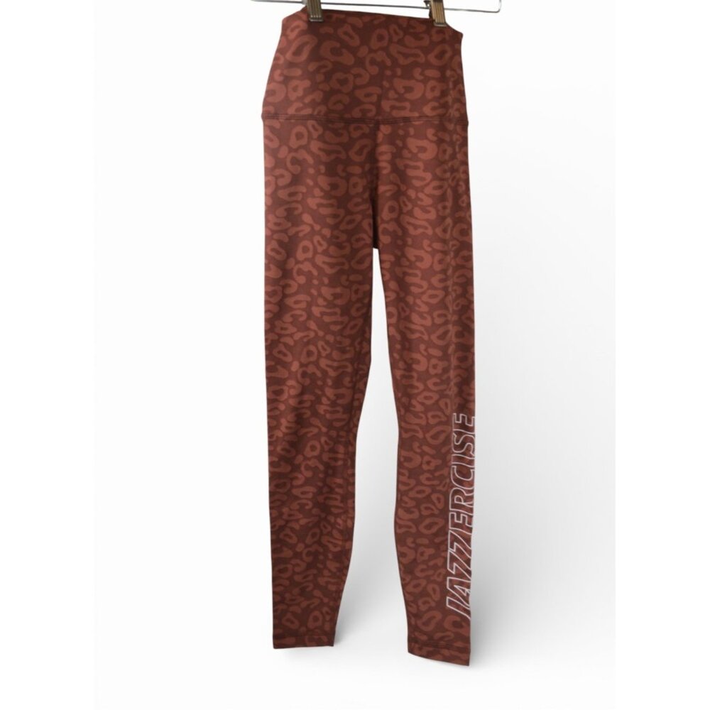 Jazzercise XS Brown Leopard Print High Waist Leggings Womens Activewear